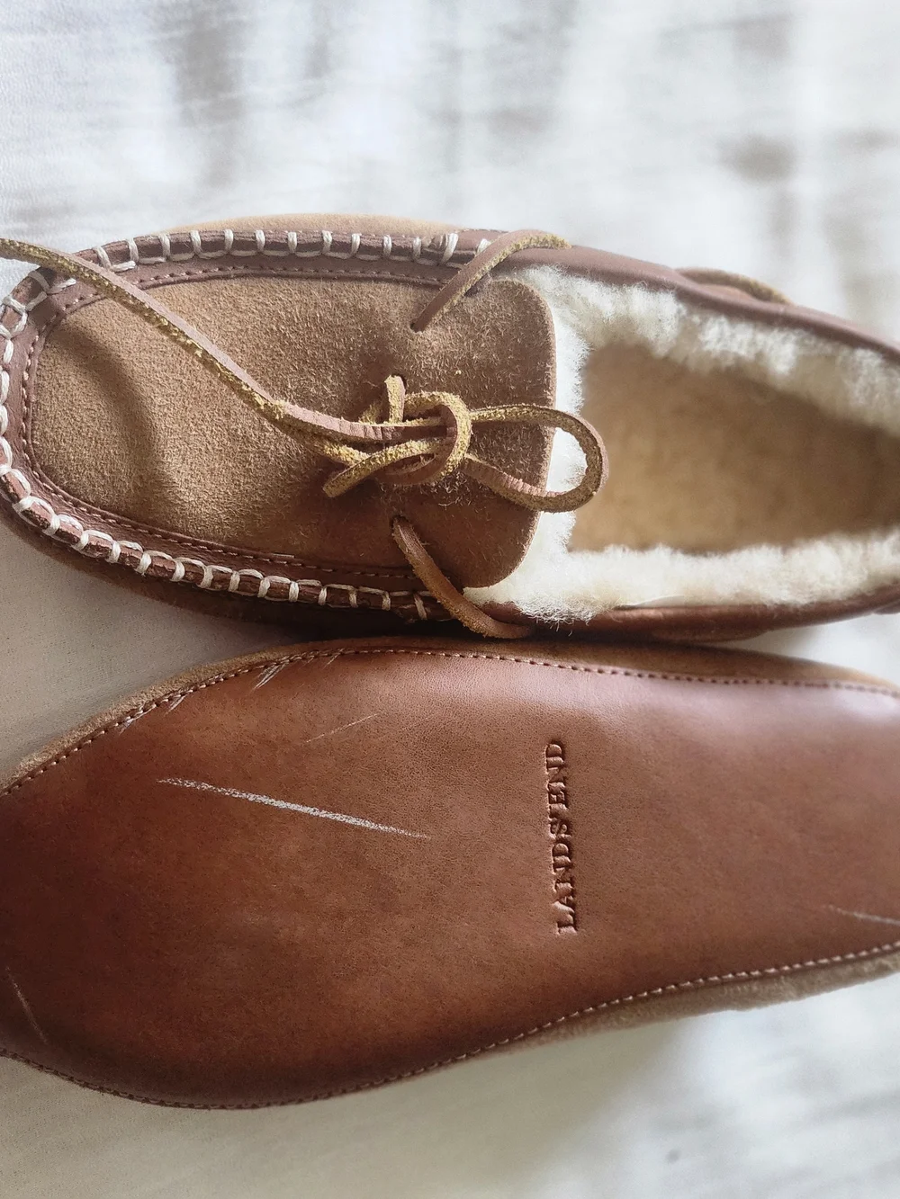 LANDS' END  Moccasin Slippers with Shearling Lining